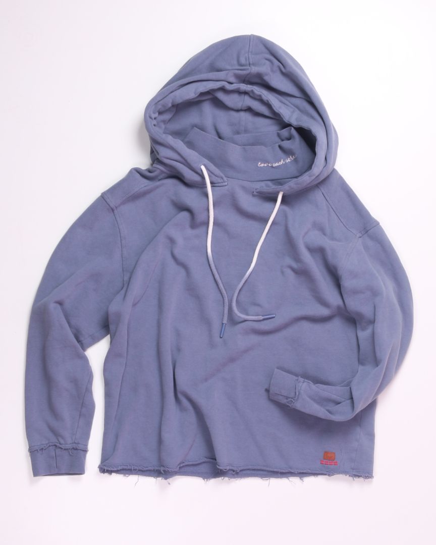 Blue Peace Love World Cropped Mockneck Hoodie, M