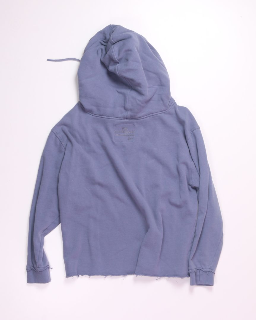 Blue Peace Love World Cropped Mockneck Hoodie, M