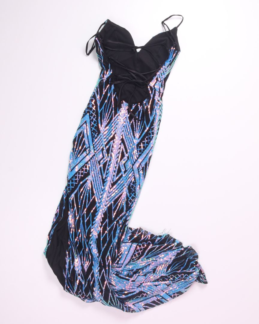 Black/Blue Emerald Sundae Lace Up Maxi Dress, XS