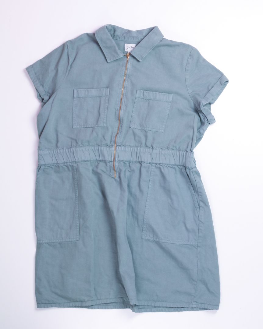 Green J Crew Denim Zip Up Dress, 22
