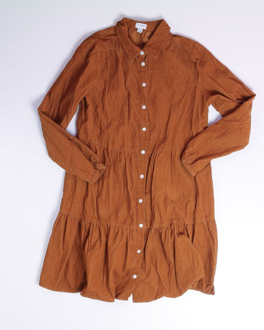 Brown J Crew Tiered Corduroy Dress, 10