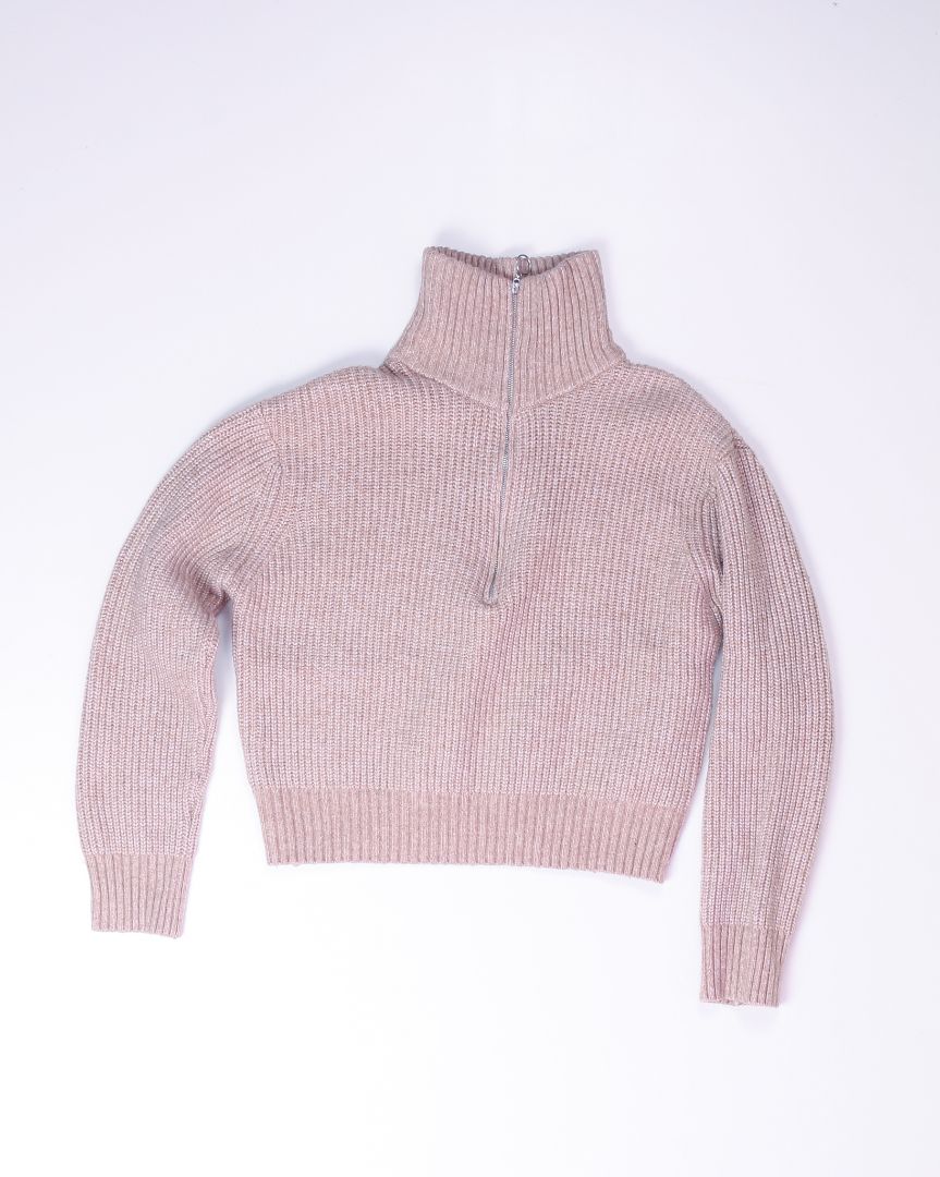 Pink Jessica Simpson Cropped Quarter Zip Sweater, S