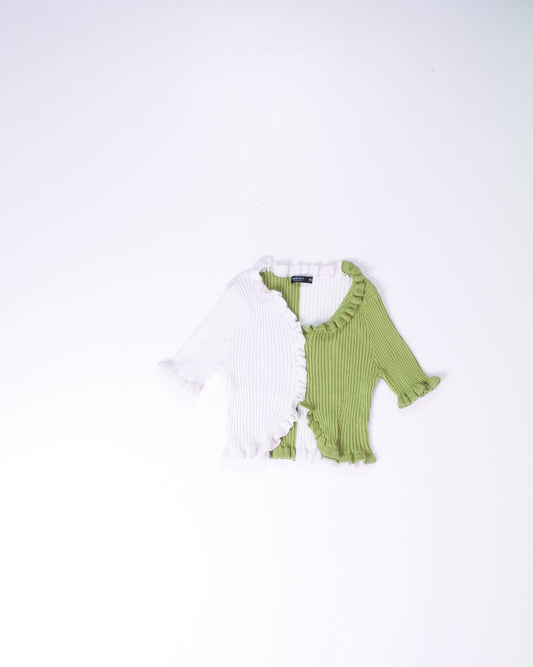 Green/White Shein Ribbed Short Sleeve, 1X