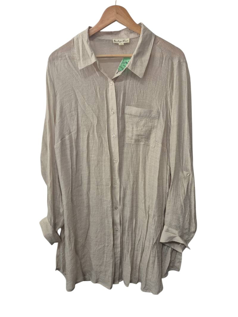 Indigo Rose Button-Up Blouse Long Sleeves