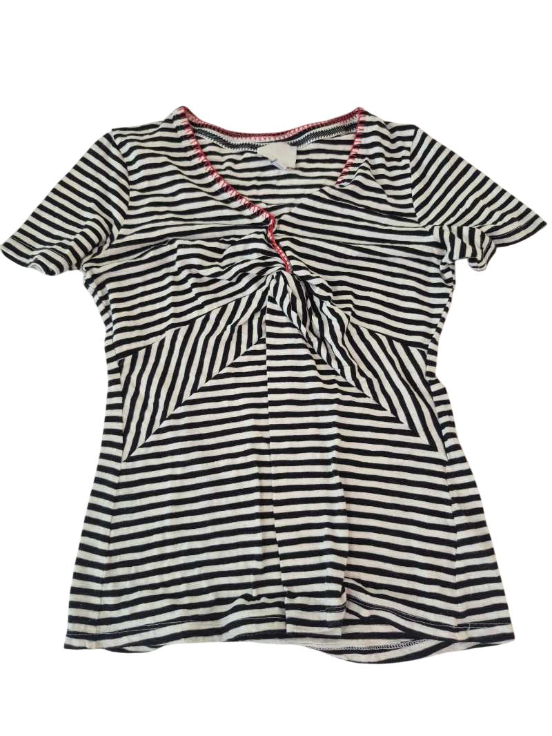 Ettitwa V-Neck Striped Short Sleeves
