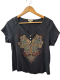 Live and Let Live Beaded Graphic Top Vintage