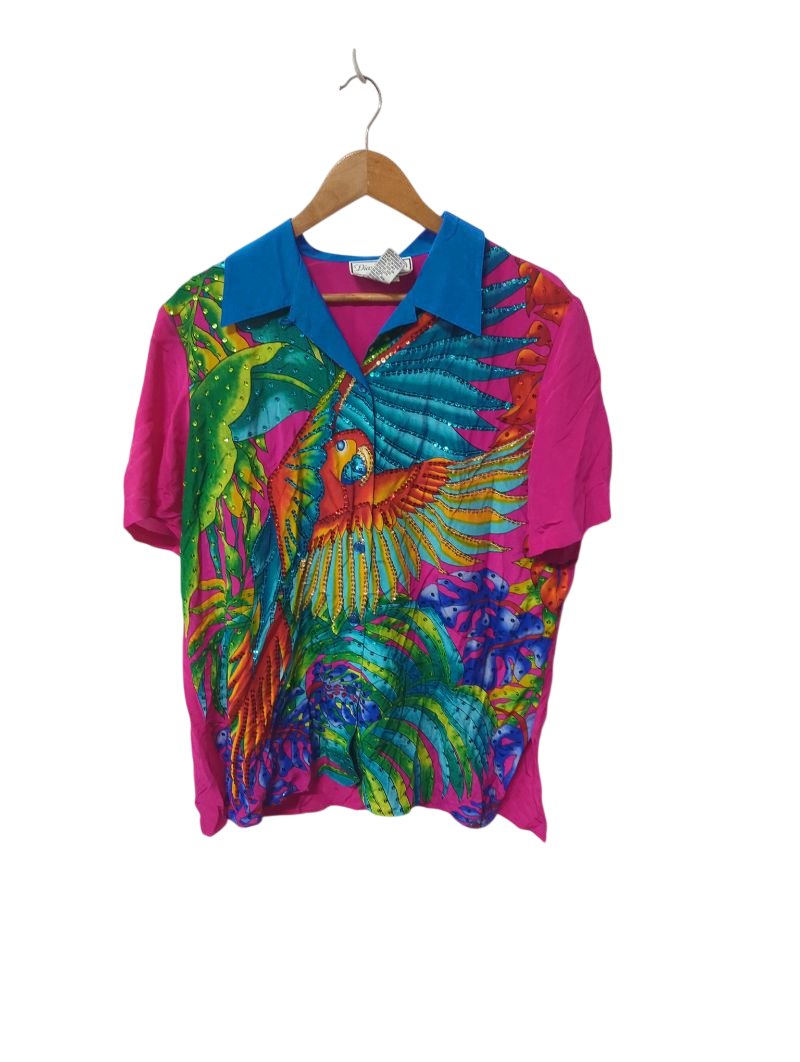Diane Gilman Parrot Print Shirt Vintage