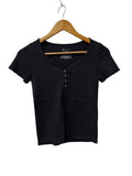 No Boundaries Button V-Neck Short Sleeves