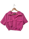 Pretty Damage Cropped Collared Short Sleeves