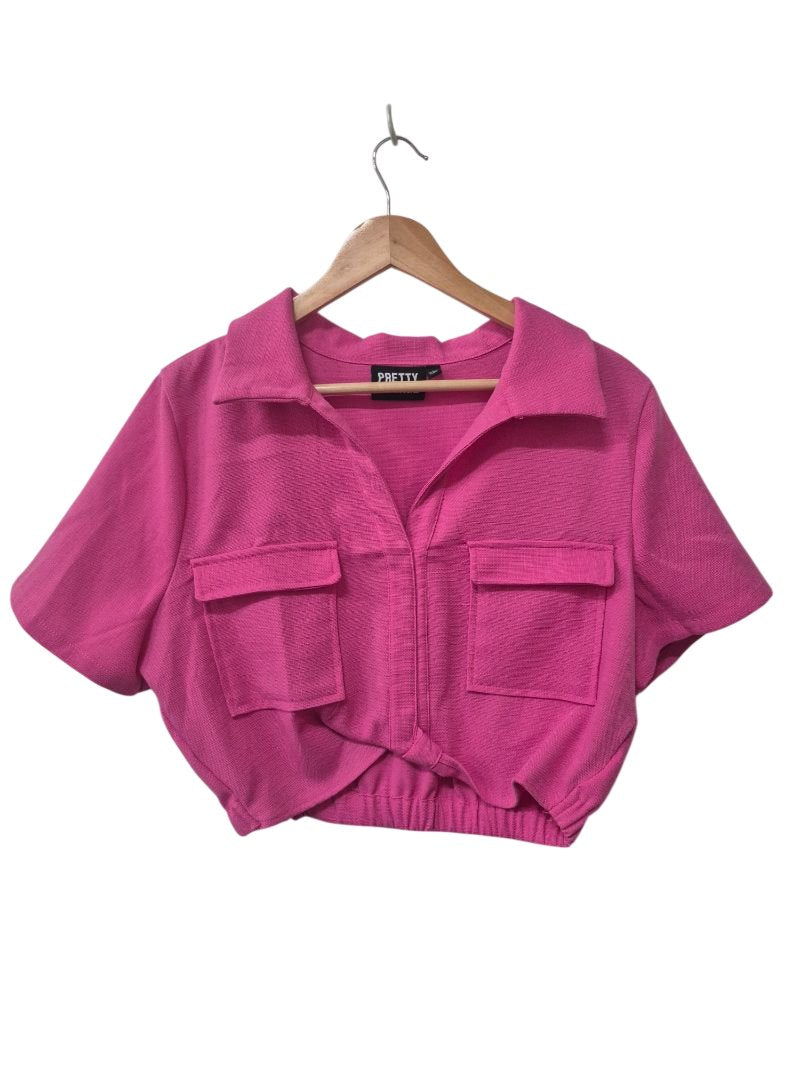 Pretty Damage Cropped Collared Short Sleeves