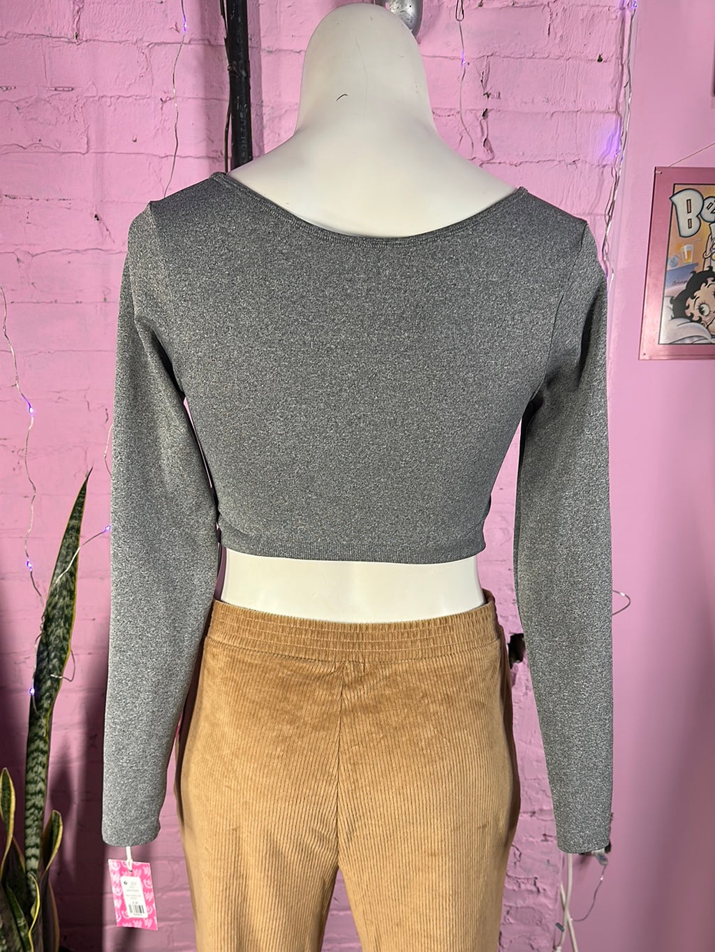Gray Cropped Long Sleeve, L