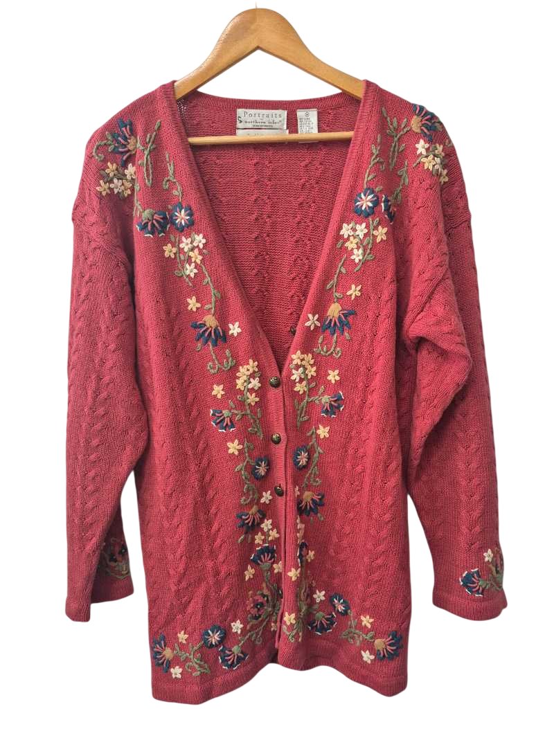 Portraits Embroidered Cardigan Vintage