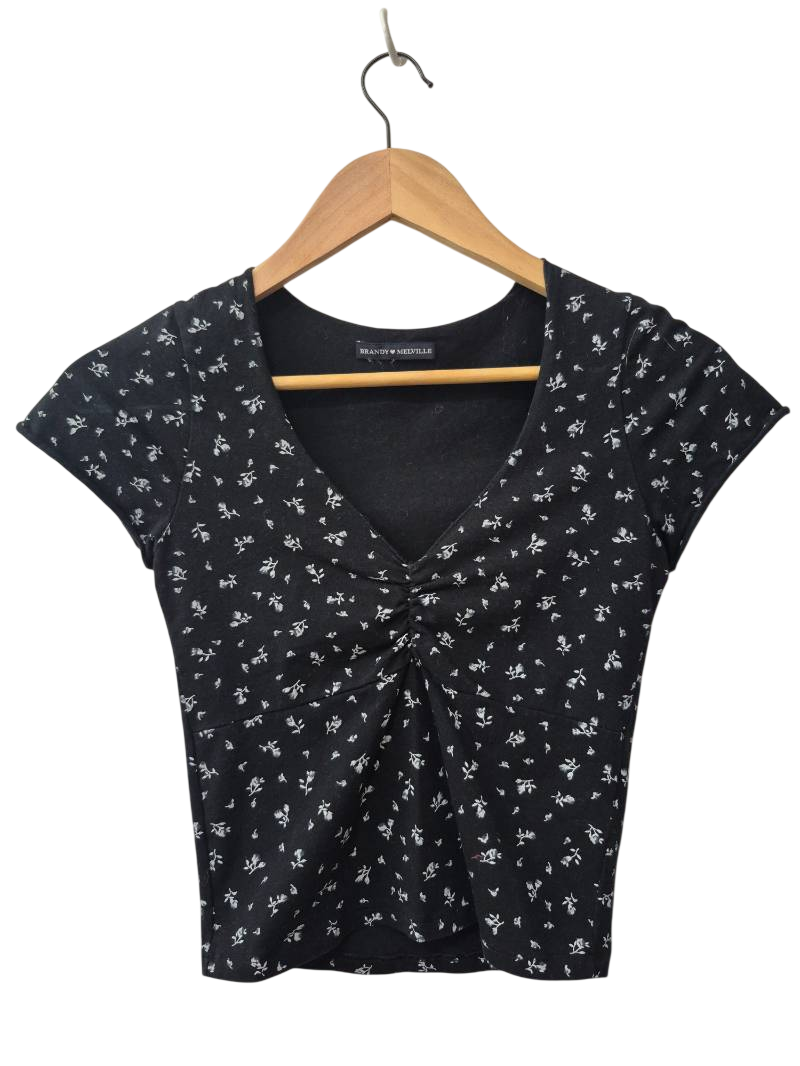 Brandy Melville Ruched Floral Top Short Sleeves
