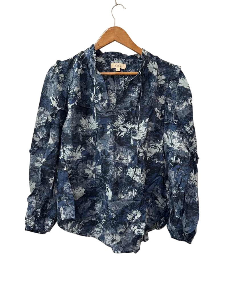 Elan Ruffled V-Neck Long Sleeves