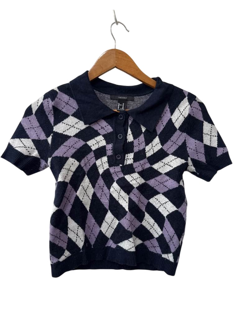 Forever 21 Argyle Polo Sweater Short Sleeves