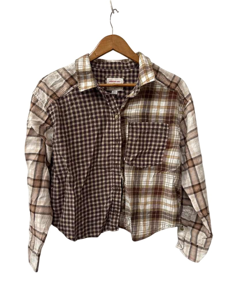 American Eagle Patchwork Plaid Shirt Long Sleeves