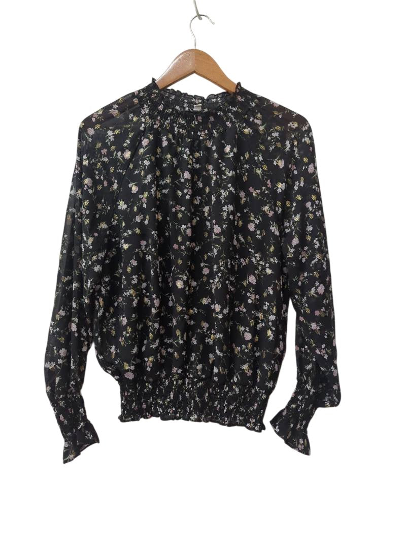 Ophelia Roe Floral Smocked Blouse Long Sleeves
