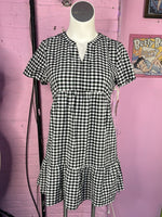 B&W Gingham Como Vintage Tiered Dress, L