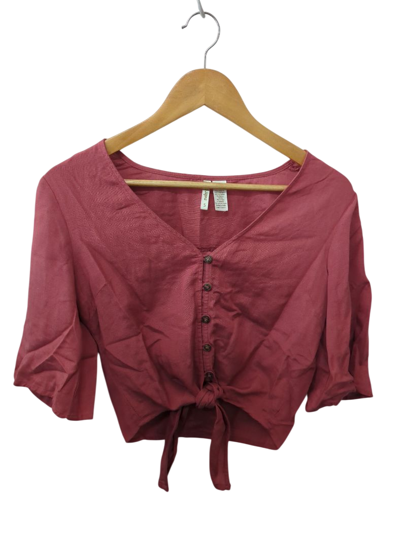 Japna Button Front Tie Short Sleeves