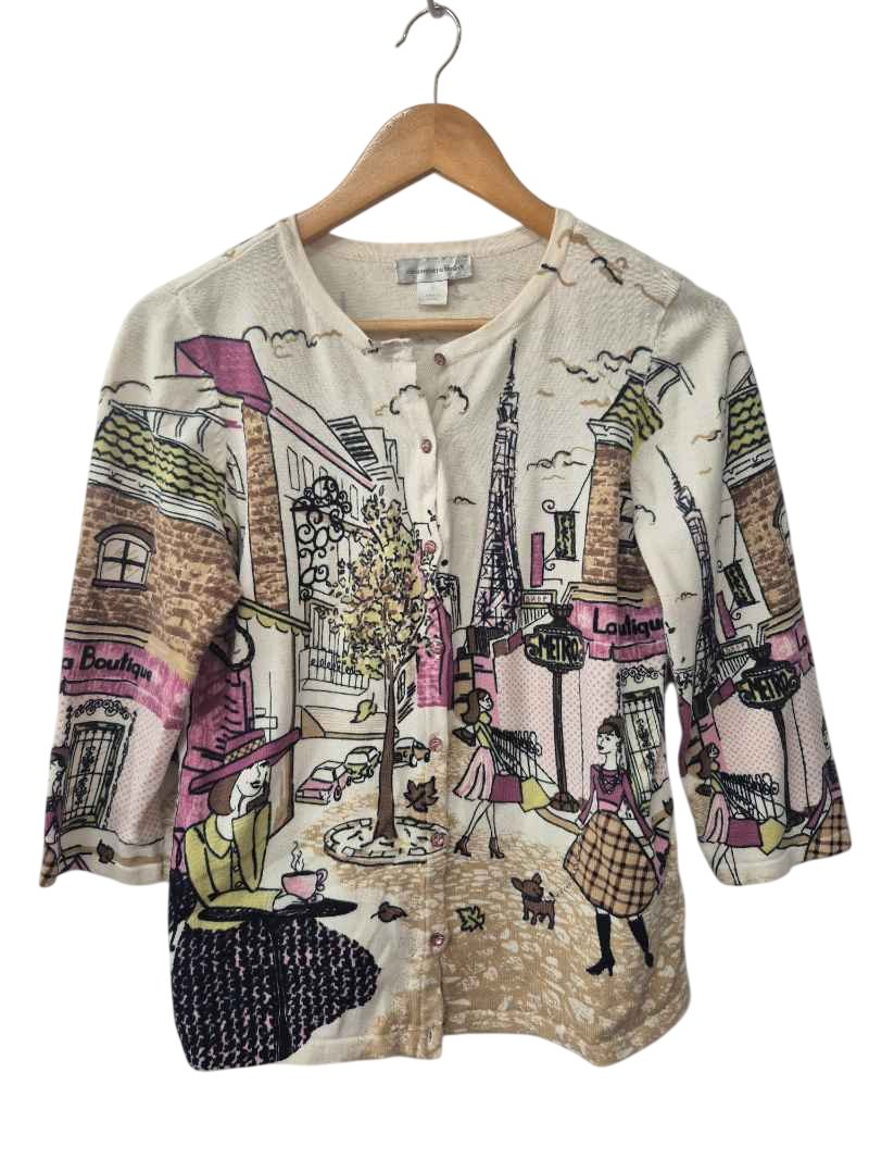 Christopher & Banks Button-Up Graphic Cardigan Long Sleeves