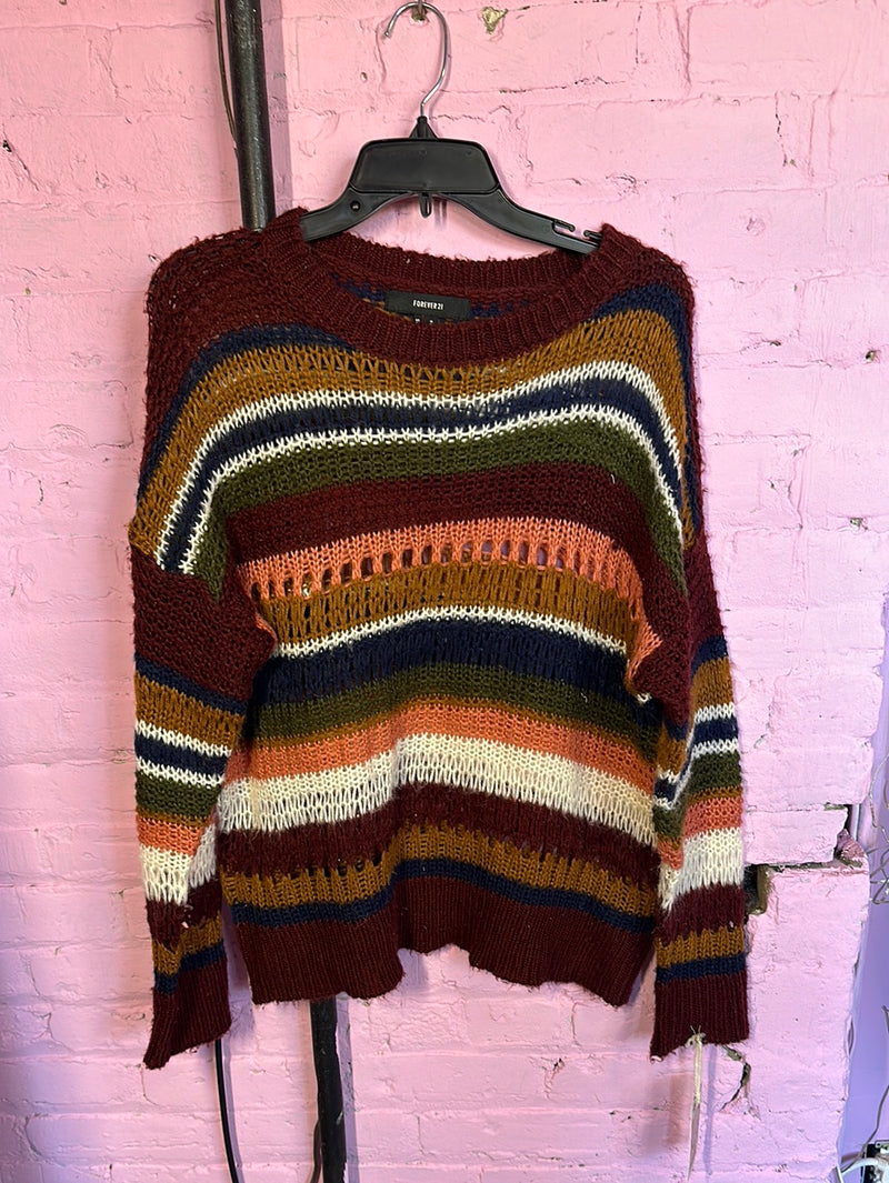 Multi StripedForever21 Crewneck Sweater, M