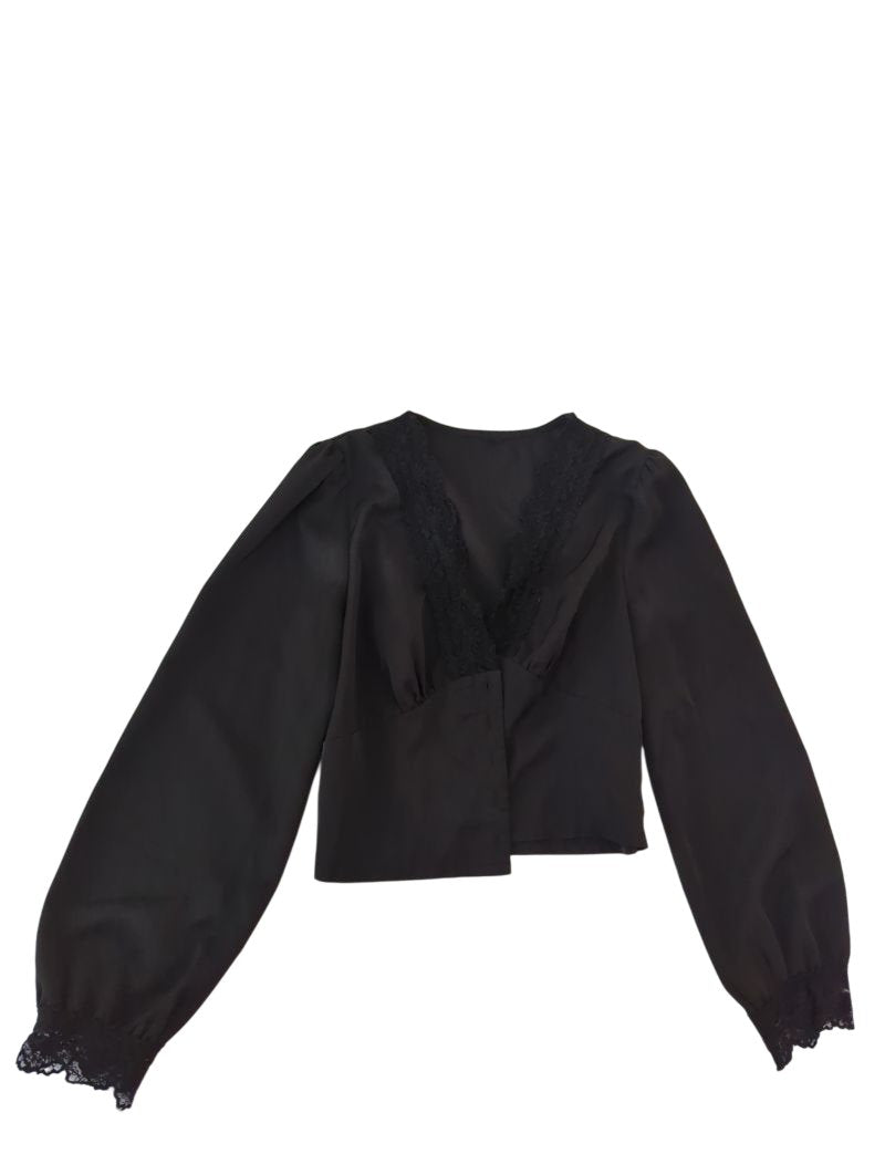Lace Trim Blouse Long Sleeves