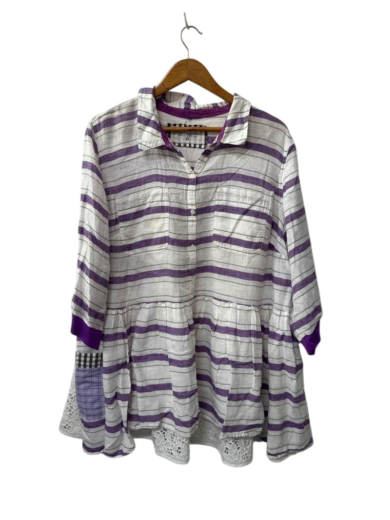 Shari b. Green Striped Peplum Blouse Long Sleeves