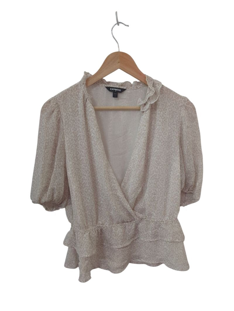 Express Ruffled Wrap Blouse Short Sleeves