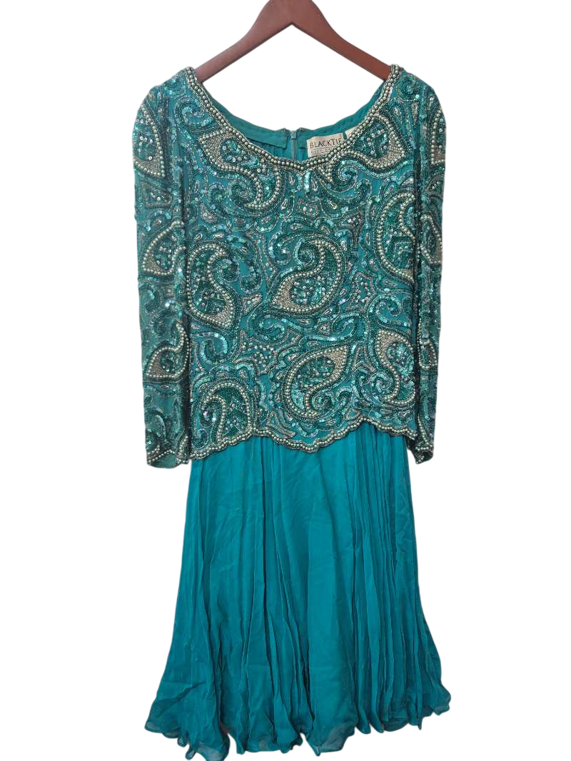Black Tie Oleg Cassini Beaded Evening Dress Vintage