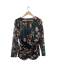 International Concepts Draped Floral Top Long Sleeves