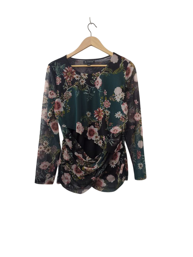 International Concepts Draped Floral Top Long Sleeves