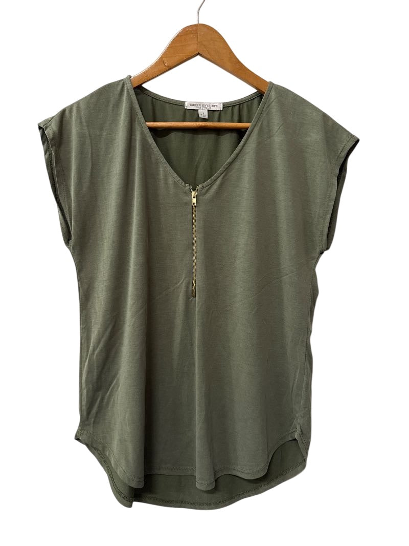 Green Envelope Zip Front Top Short Sleeves