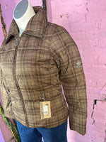 Brown Plaid Columbia Puffer Jacket, L