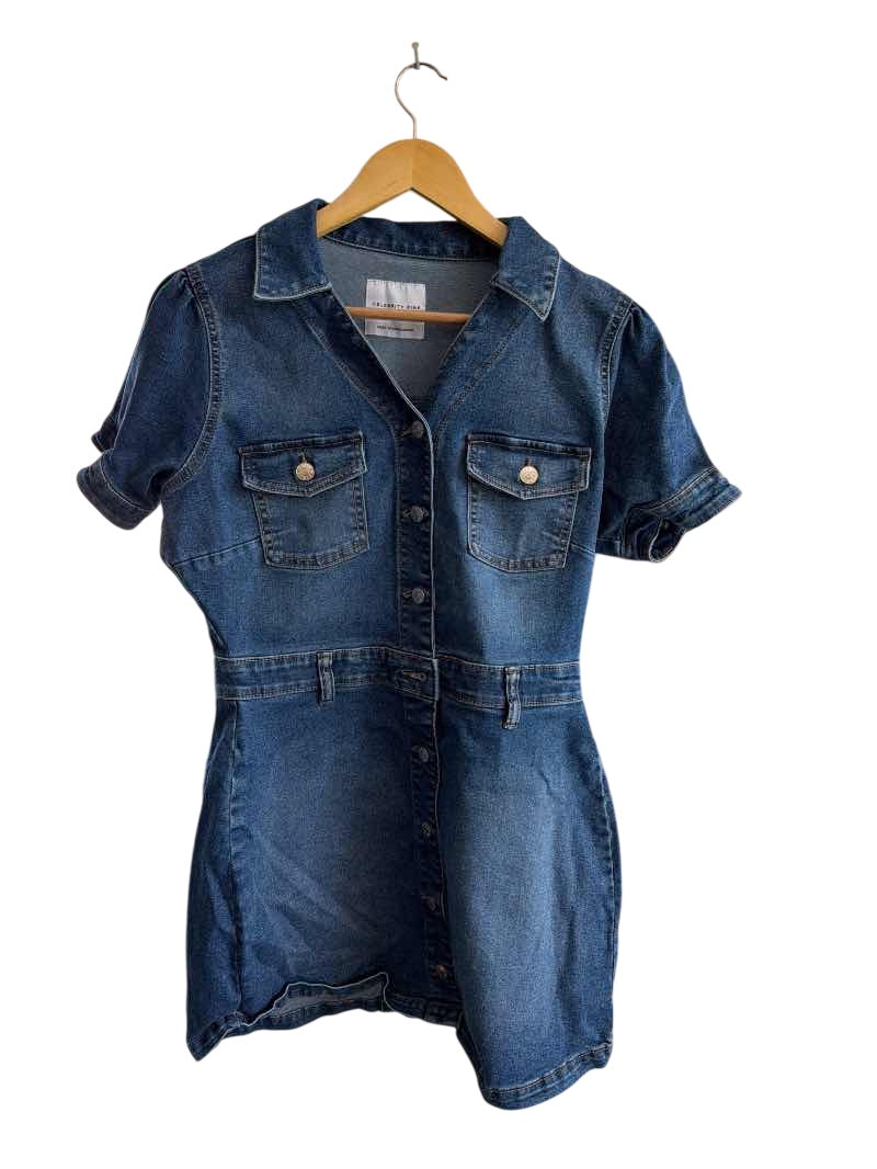 Celebrity Pink Button-Front Denim Dresses