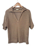 Max Studio Open-Knit V-Neck Short Sleeves