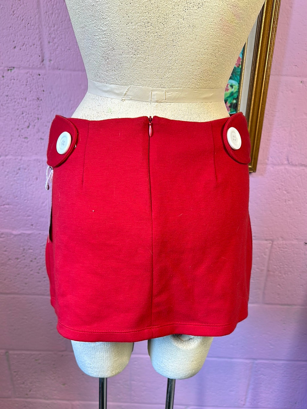 Red Semi Sweet Buttoned Mini Skirt, 5/6