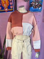 Pink Shein Cropped Color Block Sweatshirt, S