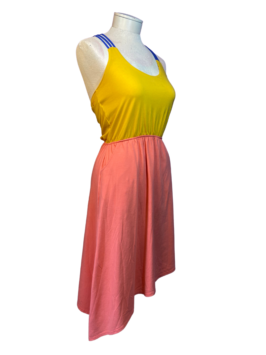 Yellow/Pink Kavu Asymmetrical Midi Dress, M