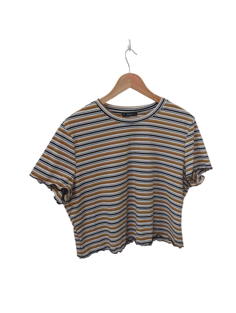 SHEIN Striped Ribbed Tee Short Sleeves