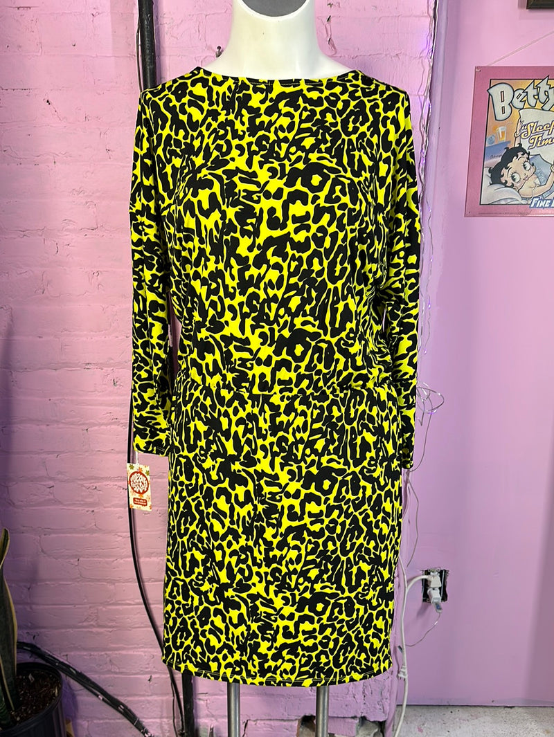 Yellow/Black Animal Print eloquii Midi Dress, 14