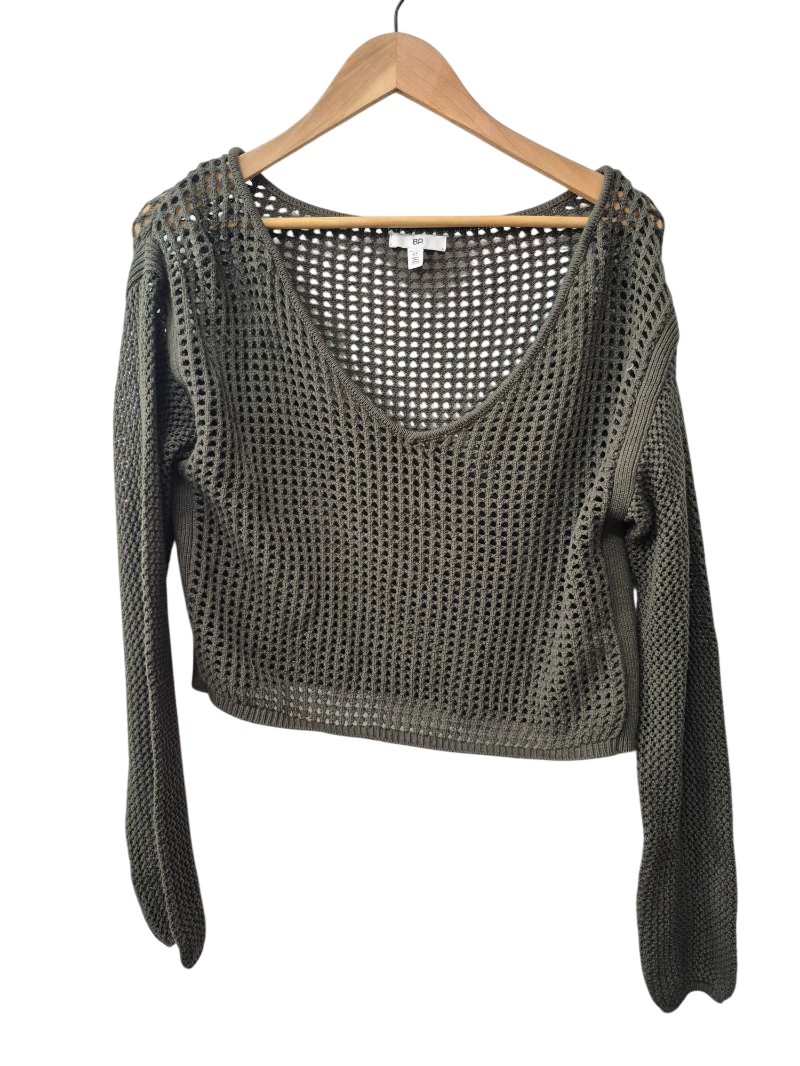 BP Open-Knit V-Neck Long Sleeves