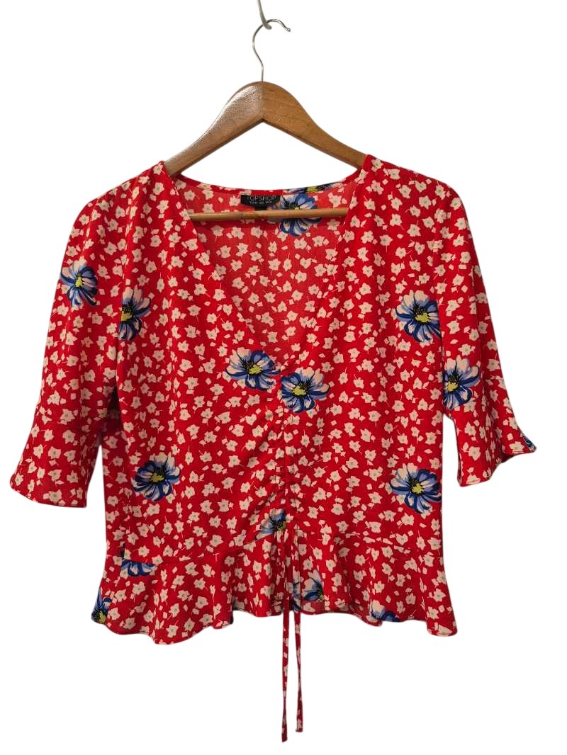 Top Shop Floral Peplum Blouse Short Sleeves