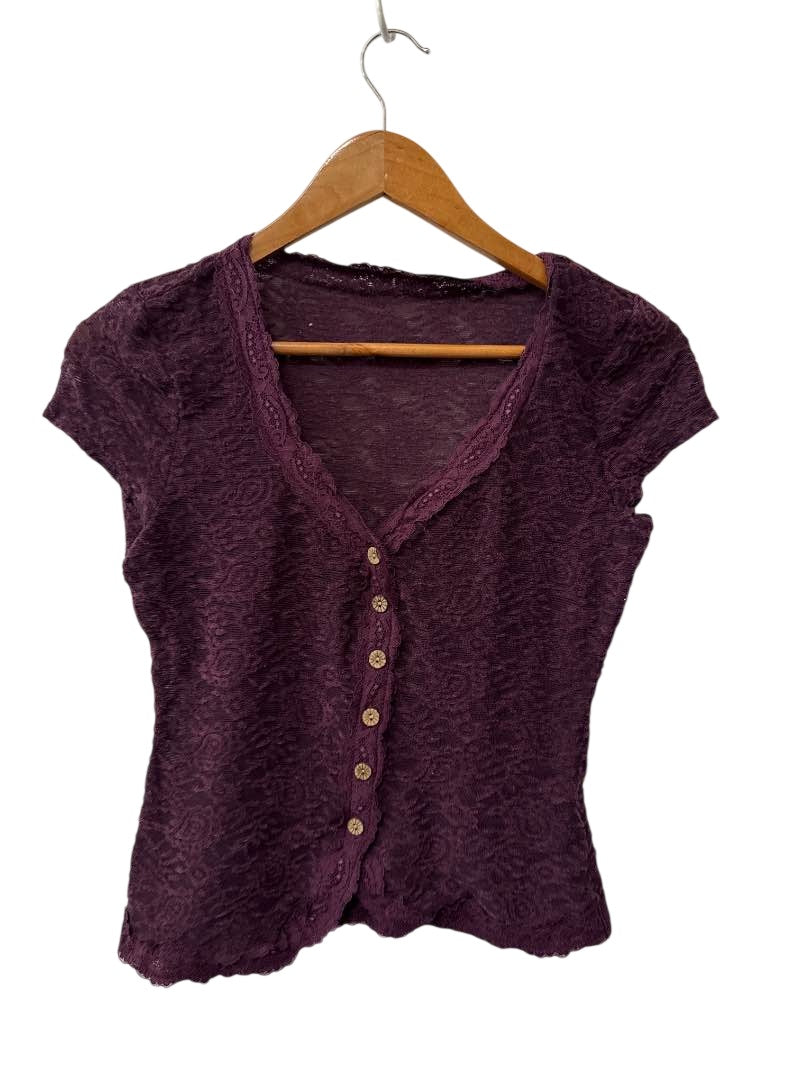 Buttoned Lace Top Short Sleeves