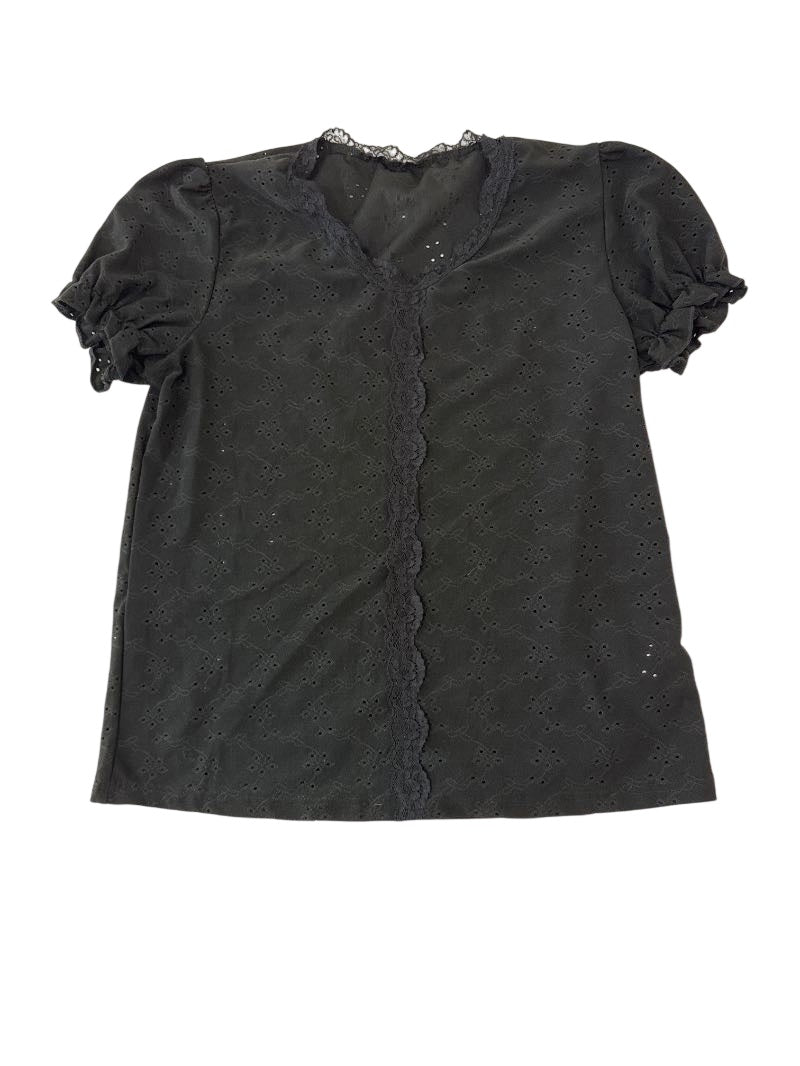 Eyelet Puff Sleeve Short Sleeves