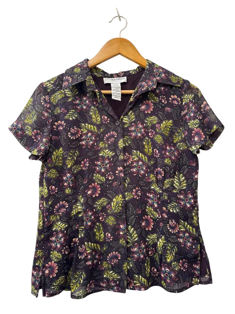 Sag Harbor Floral Button-Up Blouse Vintage