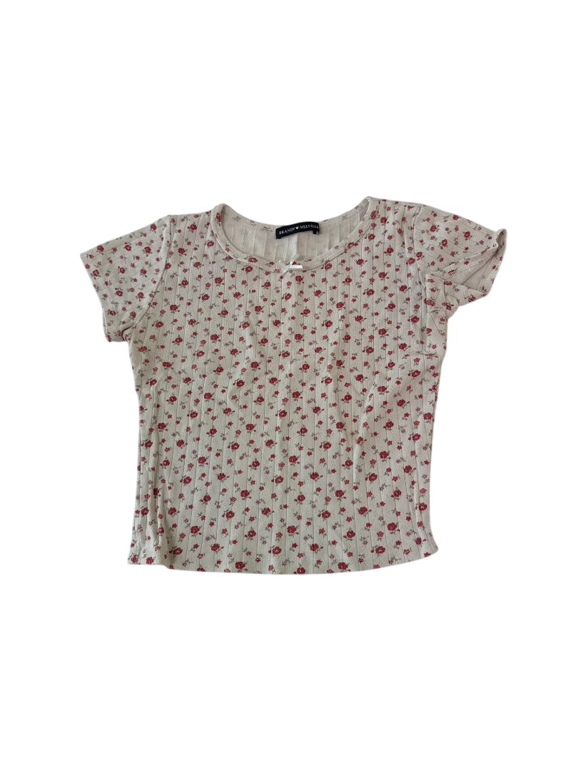 Brandy Melville Floral Ribbed Tee Short Sleeves