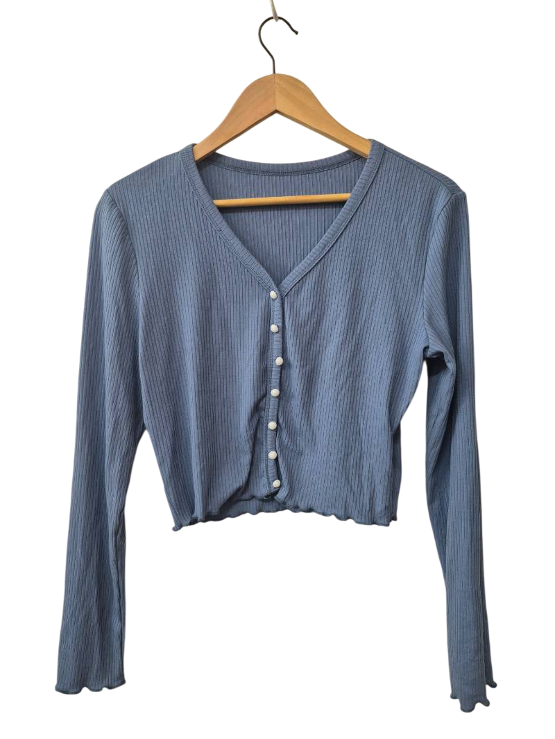Ribbed Buttoned Cardigan Long Sleeves