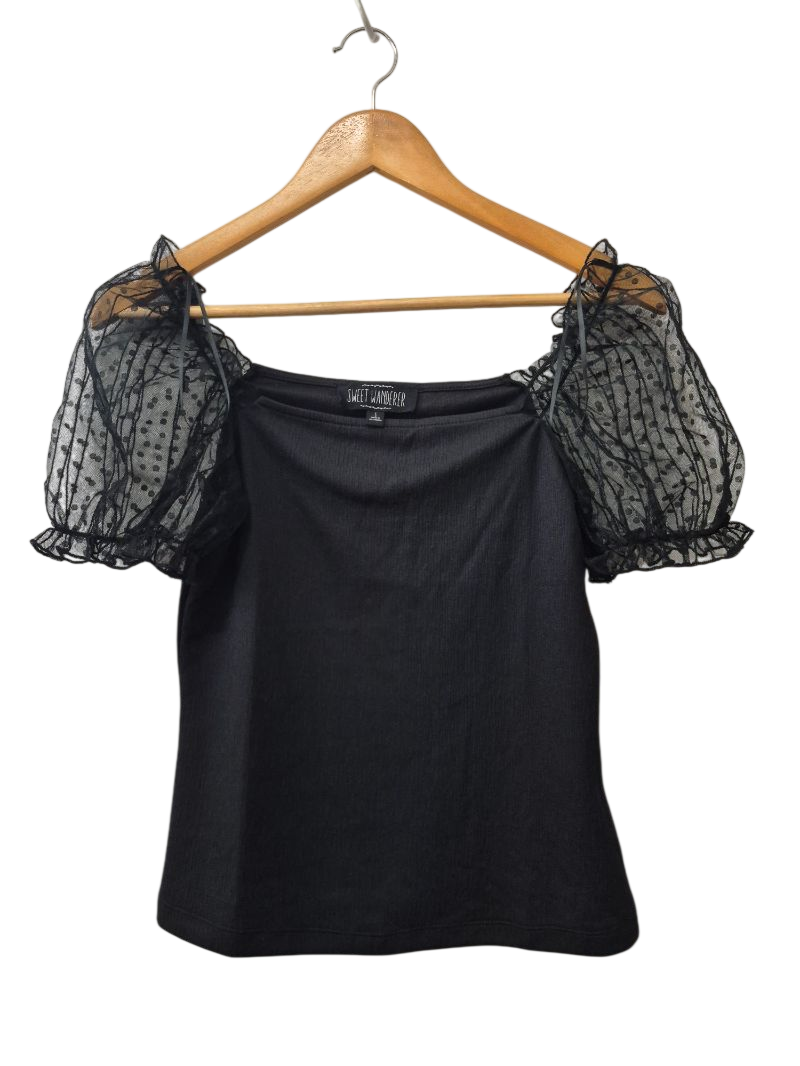 Sweet Wanderer Sheer Puff Sleeve Short Sleeves