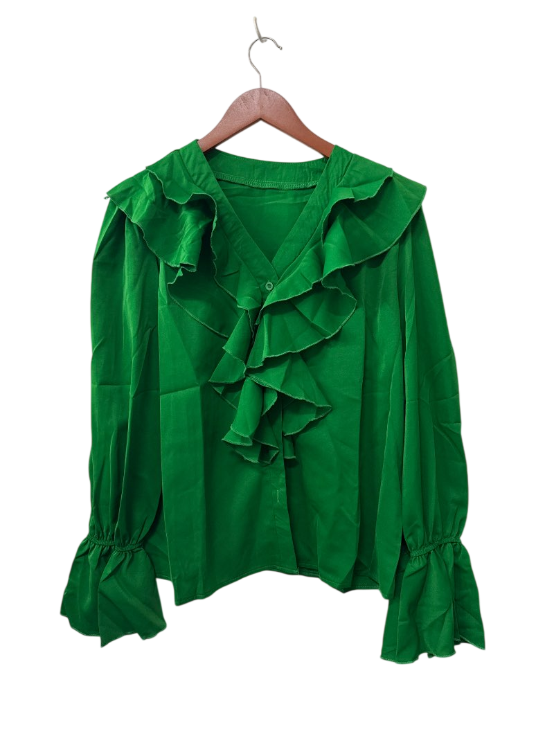 Ruffled V-Neck Long Sleeves