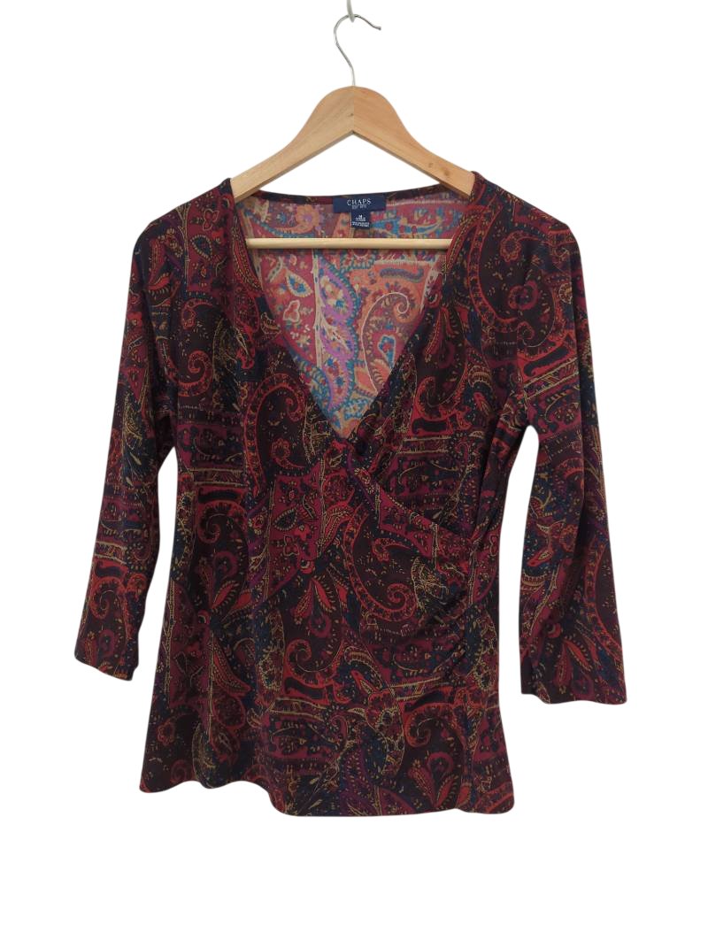 Chaps V-Neck Print Long Sleeves